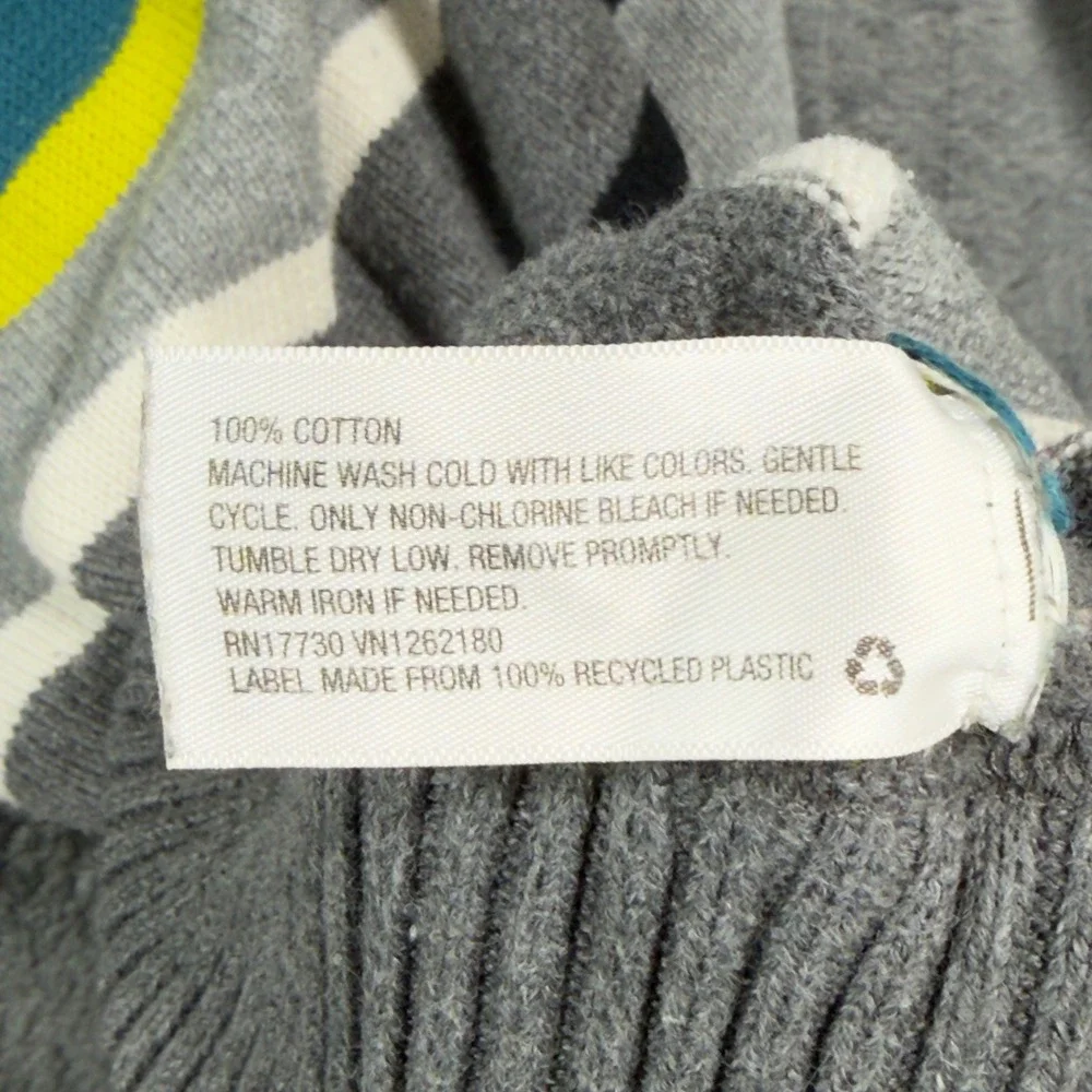 Mossimo Mens Small Striped Cotton‎ Crewneck Sweater Grey Teal Neon Yellow